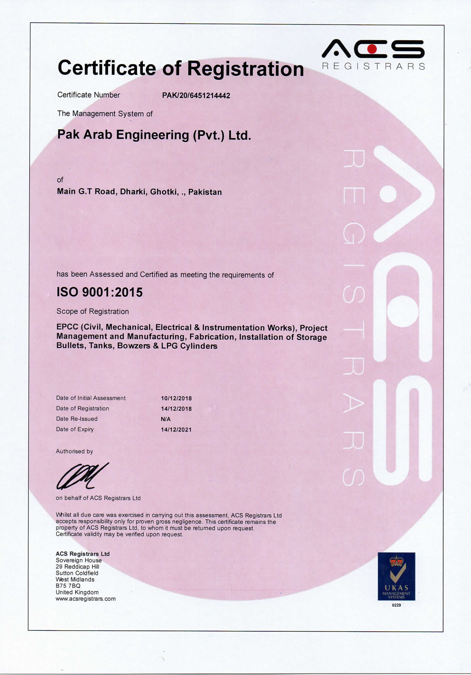 Pak Arab Engineering: ISO9001